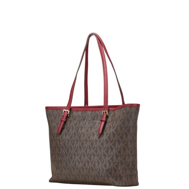 1 EN 【 MICHEAL KORS 】 マイケルコース MKシグネチャー 総柄 レザー セミショルダー 肩掛け トートバッグ レディースバッグ ホワイト系