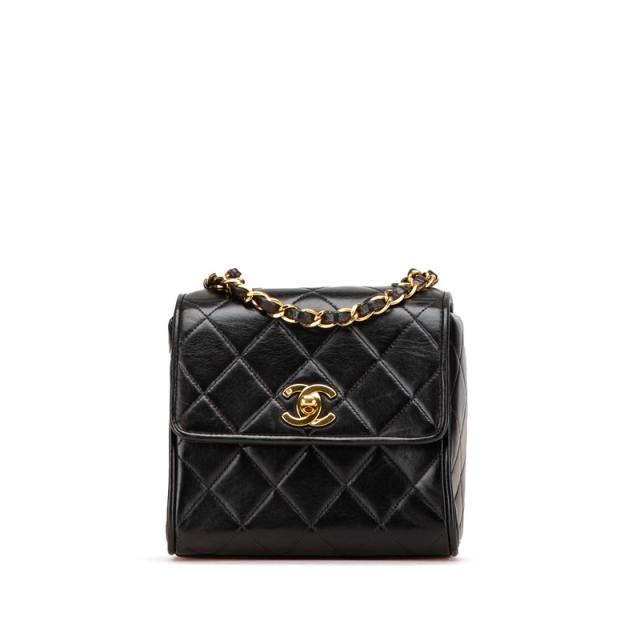 シャネル マトラッセ ココマーク チェーン ショルダーバッグ ブラック ラムスキン レディース CHANEL 【中古】