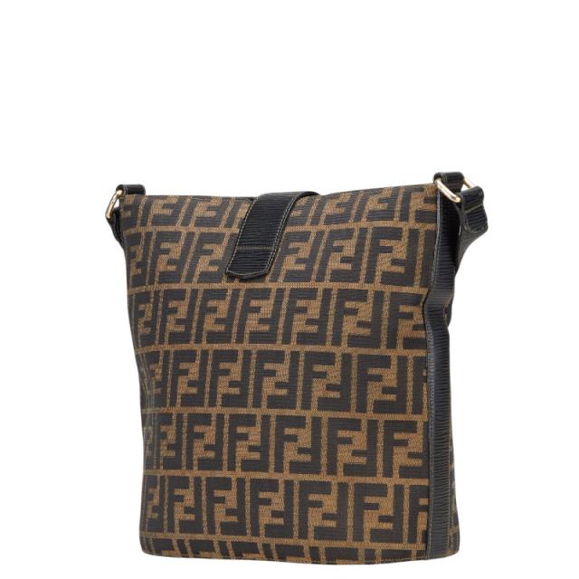 【美品】フェンディ ズッカ キャンバス×レザー 茶 ショルダーバッグ 肩掛け FENDI フェンディ ズッカ柄 ショルダーバッグ キャンバス レザー
