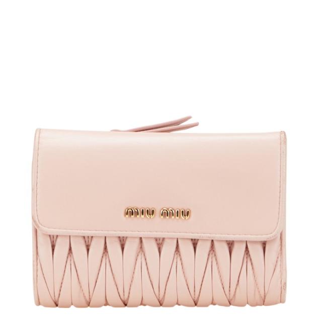 MIUMIU 5ML225 マテラッセ ピンク 三つ折り財布 箱・カード付き 【公式