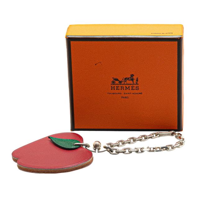 エルメス アップル リンゴ モチーフ チャーム シルバー レッド メタル レザー レディース HERMES 【中古】_5
