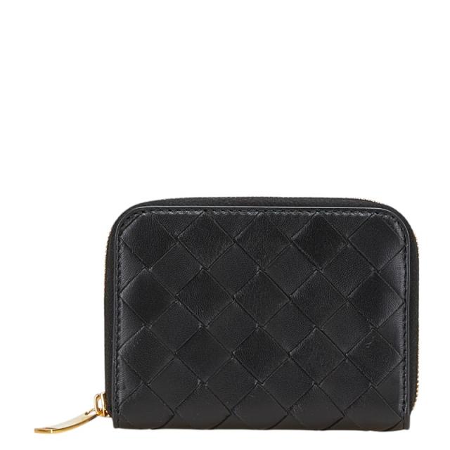 ボッテガヴェネタ イントレチャート コンパクト財布 ブラック レザー メンズ BOTTEGAVENETA 【中古】