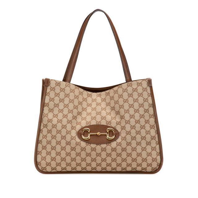 グッチ GGキャンバス ホースビット 1955 トートバッグ 623694 ベージュ ブラウン キャンバス レザー レディース GUCCI 【中古】