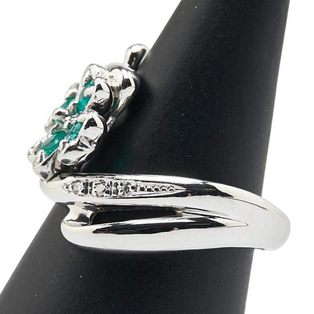 指輪 エメラルド プラチナ900 Pt900 プラチナ エメラルド ダイヤ0.04ct 四つ葉 クローバー モチーフ