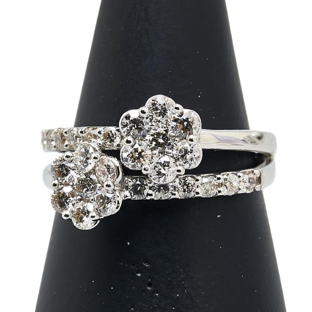 9月の誕生石 サファイア ダイヤ プラチナPt 900 フラワーモチーフ