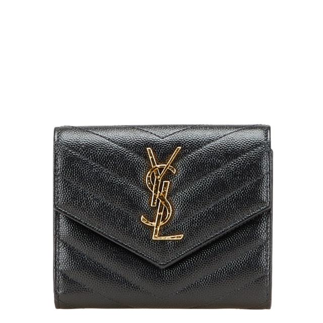 サンローラン パリ 折財布 キャビアスキン Vステッチ YSL 黒 2094 サンローラン パリ 折財布 キャビアスキン Vステッチ YSL 黒
