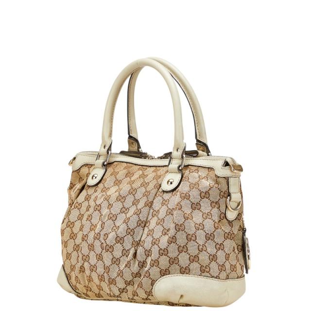 グッチ GGキャンバス スーキー ハンドバッグ ショルダーバッグ 2WAY 247902 ベージュ ホワイト キャンバス レザー GUCCI 【中古】_1