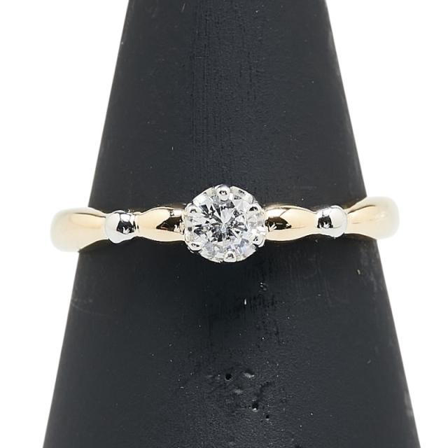 K18YG イエローゴールド Pt900 プラチナ コンビ ダイヤ0.17ct 1P  