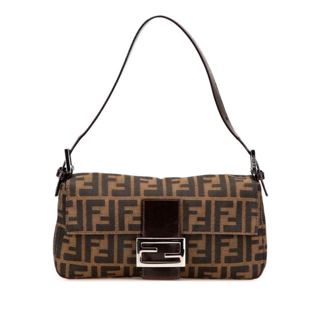 フェンディ ズッカ マンマバケット ワンショルダーバッグ ブラウン キャンバス レザー レディース FENDI 【中古】