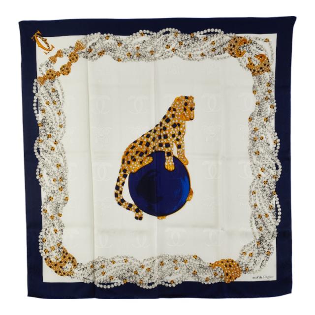 〇送料無料 CARTIER カルティエ スカーフ パンテール 宝石 シルク 黒白系 Cartier カルティエ パンテール スカーフ マルチカラー
