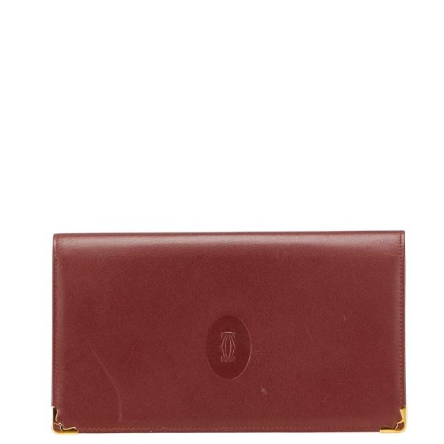 カルティエ マストライン 長財布 ワインレッド ボルドー レザー レディース CARTIER 【中古】