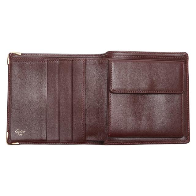 カルティエ マストライン 二つ折り財布 ワインレッド ボルドー レザー