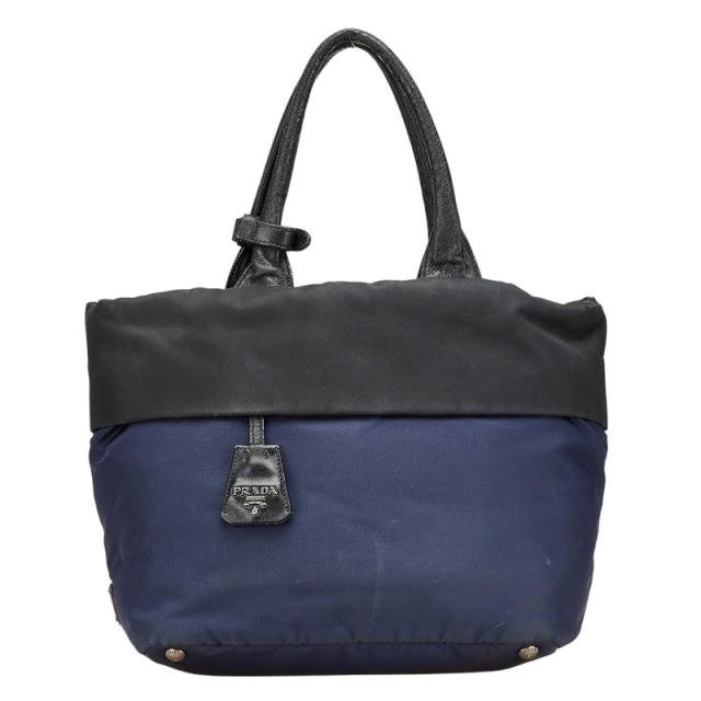 プラダ テスートダブル ハンドバッグ トートバッグ B1959V ネイビー ブラック ナイロン レザー レディース PRADA 【中古】