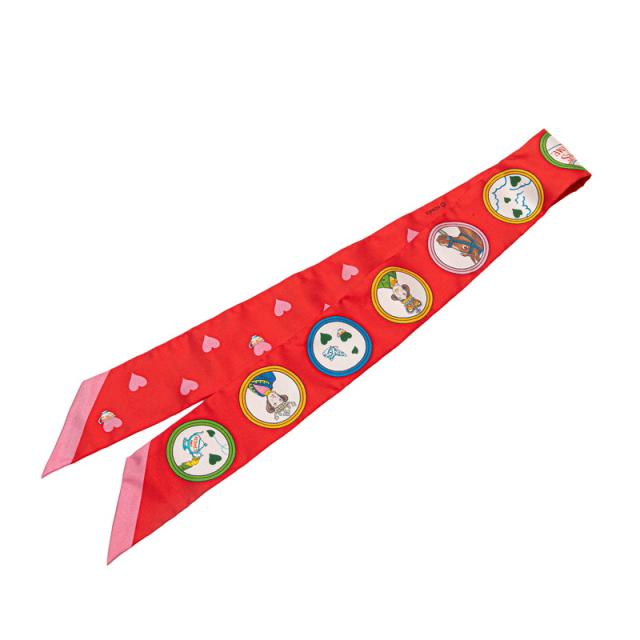 エルメス ツイリー TEA TIME ティータイム スカーフ レッド ピンク マルチカラー シルク レディース HERMES 【中古】