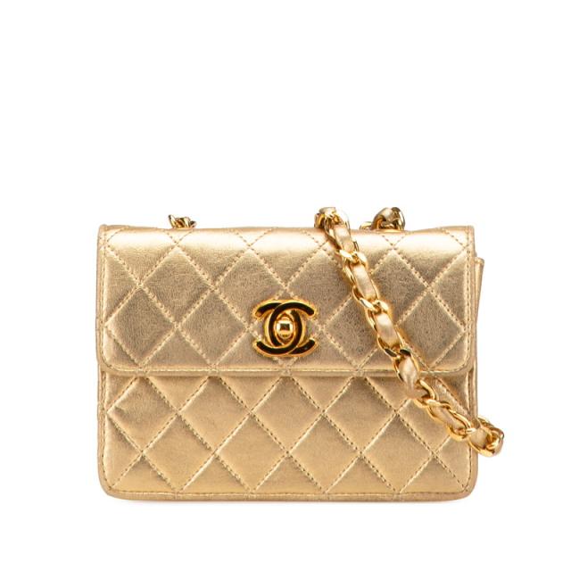 シャネル ミニマトラッセ ココマーク チェーン ショルダーバッグ ゴールド ラムスキン レディース CHANEL 【中古】