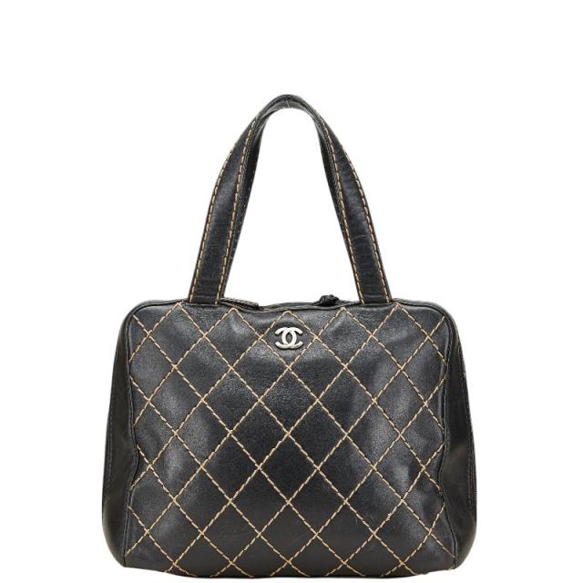 シャネル ワイルドステッチ ココマーク ハンドバッグ ブラック レザー レディース CHANEL 