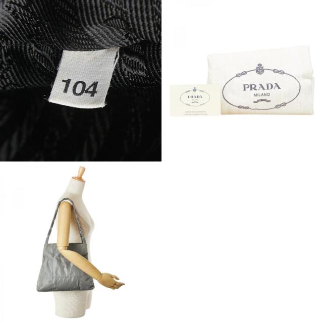 プラダ 三角ロゴプレート トートバッグ B8851 グレー ナイロン レザー