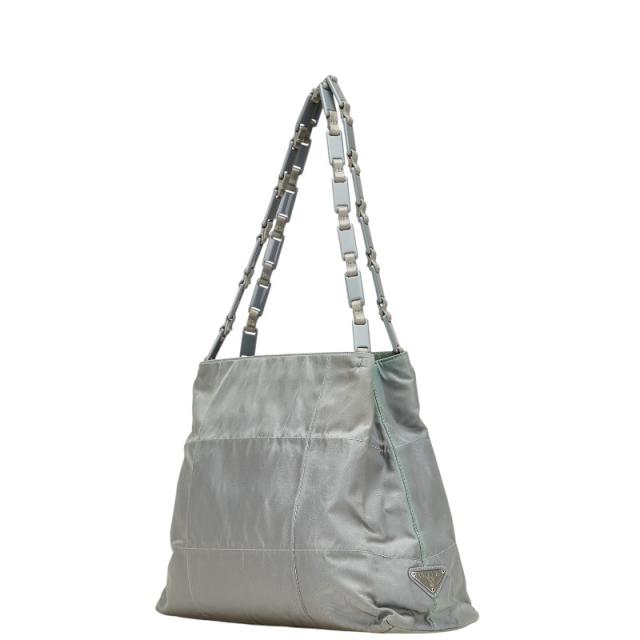 プラダ 三角ロゴプレート トートバッグ B8851 グレー ナイロン レザー