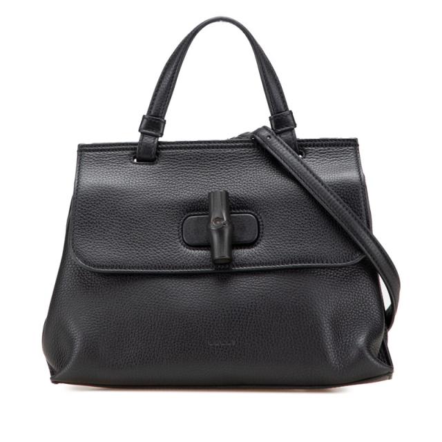 グッチ バンブー デイリー ハンドバッグ ショルダーバッグ 2WAY 370831 ブラック レザー レディース GUCCI 【中古】