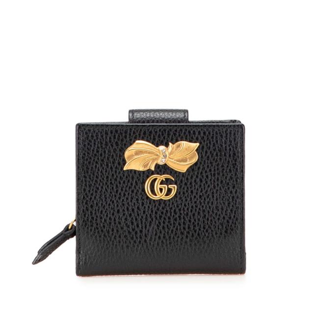 GUCCI グッチ GGマーモント 二つ折り財布 456122 黒 レザー 【中古