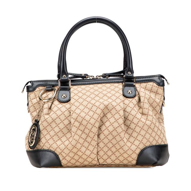 グッチ ディアマンテ スーキー ハンドバッグ 247902 ベージュ ブラック キャンバス レザー レディース GUCCI 【中古】