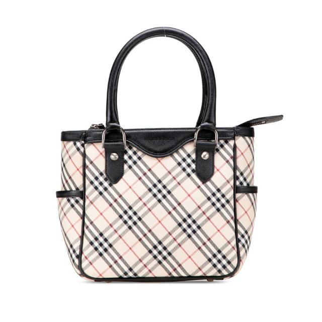 バーバリー ノバチェック ハンドバッグ ベージュ ブラック レッド キャンバス レザー レディース BURBERRY 【中古】