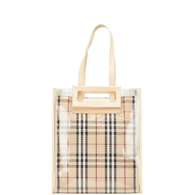 バーバリー ノバチェック トートバッグ ショルダーバッグ ベージュ ビニール レザー キャンバス レディース BURBERRY 【中古】