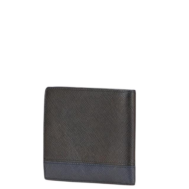プラダ 二つ折り財布 ブラック ネイビー サフィアーノレザー メンズ PRADA 【中古】_1