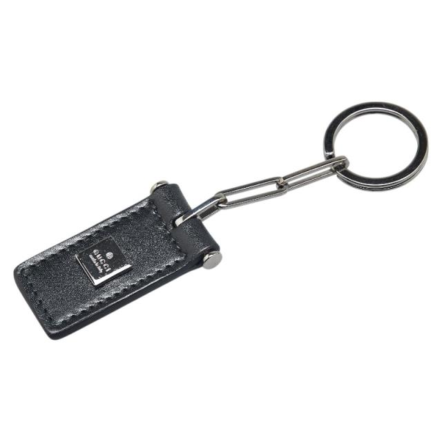 グッチ バッグチャーム キーホルダー ブラック シルバー金具 レザー メタル レディース GUCCI 【中古】