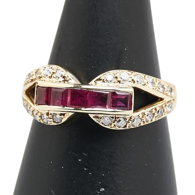 天然ロードライトガーネットリング 12号 K18YG 新品仕上済 天然ダイヤ  