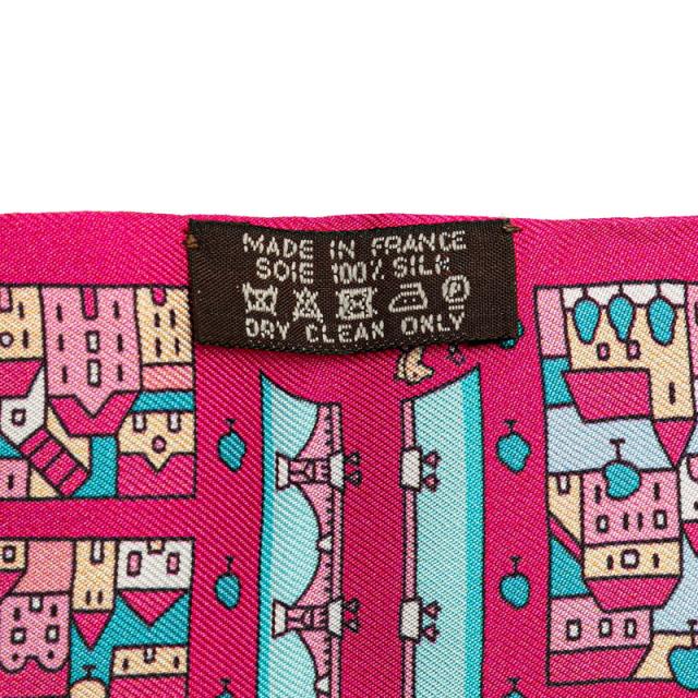 エルメス ツイリー Rive Droite Rive Gauche 右岸と左岸 街 スカーフ ピンク マルチカラー シルク レディース HERMES 【中古】 エルメス ツイリー Rive Droite Rive Gauche 右岸と左岸 街 スカーフ