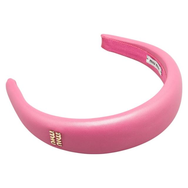 ミュウミュウ ロゴ カチューシャ ピンク レザー レディース MIUMIU