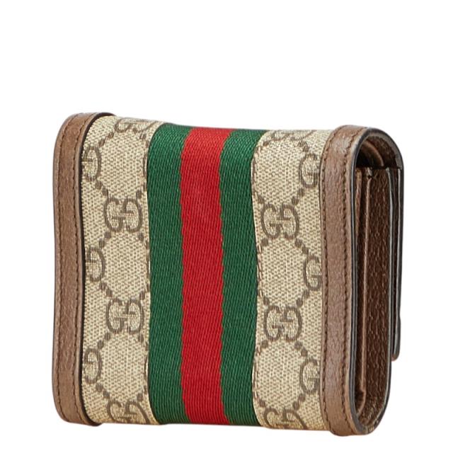 GUCCI　グッチ　茶　PVC×レザー　オフィディア　三つ折り財布　523174 GUCCI グッチ 茶系 PVC×レザー オフィディア 三つ折り財布 523174