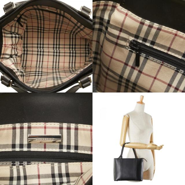 バーバリー 裏地ノバチェック ハンドバッグ ブラック レザー