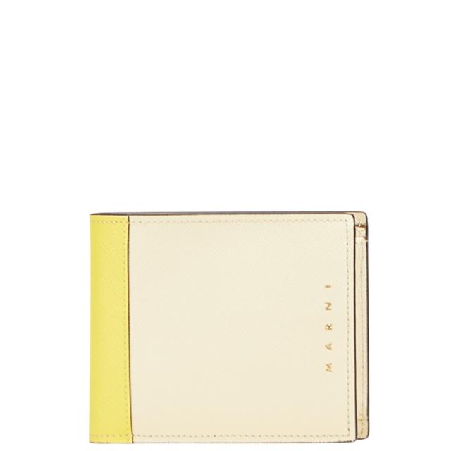マルニ バイカラー 二つ折り財布 PFMI0003L0 ベージュ イエロー レザー レディース MARNI 【中古】