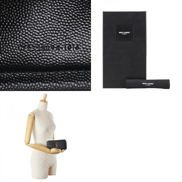 サンローラン YSLロゴ Vステッチ 長財布 ラウンドファスナー ブラック