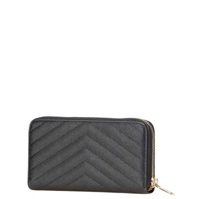 サンローラン YSLロゴ Vステッチ 長財布 ラウンドファスナー ブラック