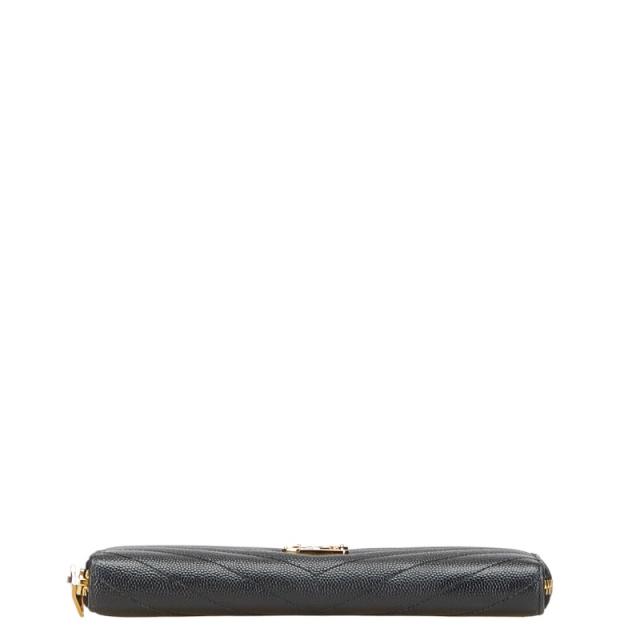 サンローラン YSLロゴ Vステッチ 長財布 ラウンドファスナー ブラック