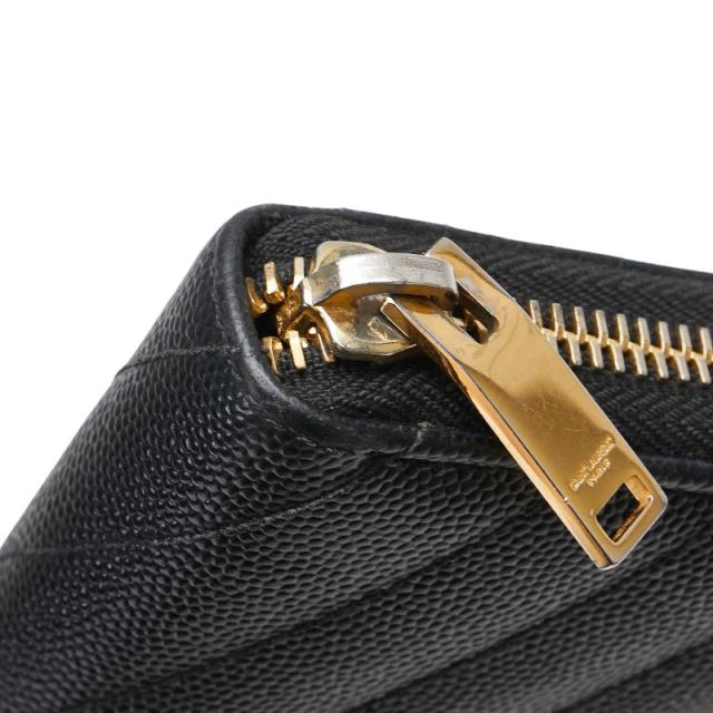 サンローラン YSLロゴ Vステッチ 長財布 ラウンドファスナー ブラック