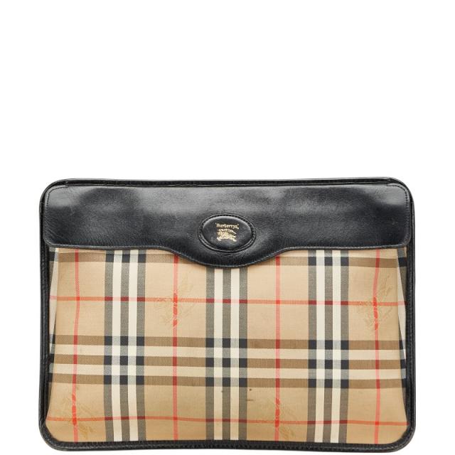 バーバリー ノバチェック シャドーホース クラッチバッグ セカンドバッグ ベージュ ブラック レッド キャンバス BURBERRY 【中古】