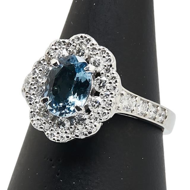 Pt900 レディースリング天然ダイヤ0.75ct アクアマリン0.95ct