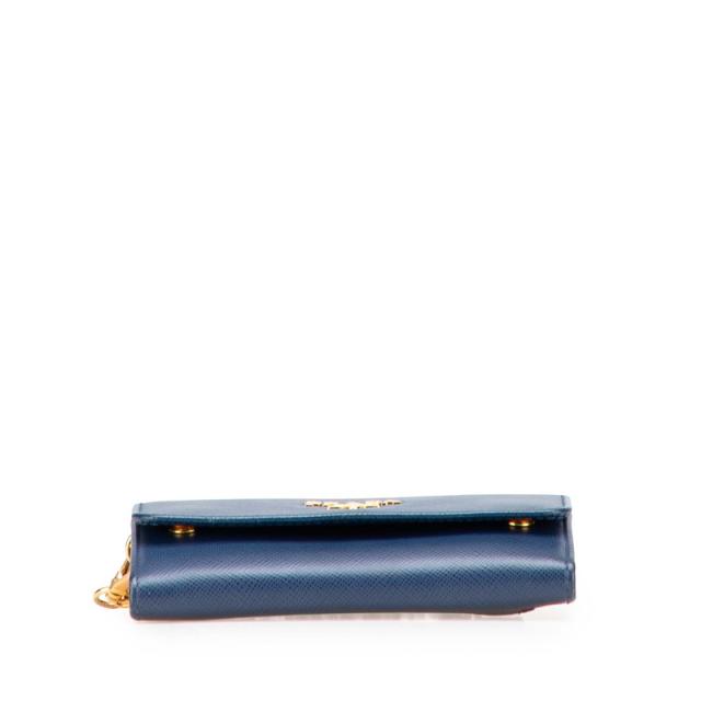 プラダ チェーンストラップ付 ミニ財布 1MC015 ブルー サフィアーノ