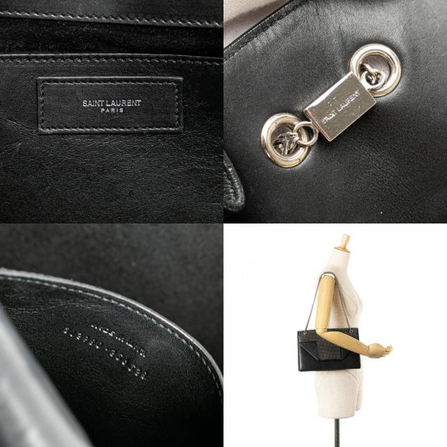 サンローラン ベティ スタッズ チェーン ショルダーバッグ ブラック シルバー レザー レディース SAINT LAURENT 【中古】 サンローラン ベティ スタッズ チェーン ショルダーバッグ ブラック