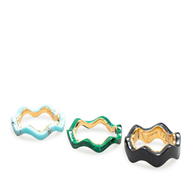 Fendi ミントグリーン 指輪 フェンディ リング 指輪 3点セット サイズ:S ゴールド ブラック ブルー