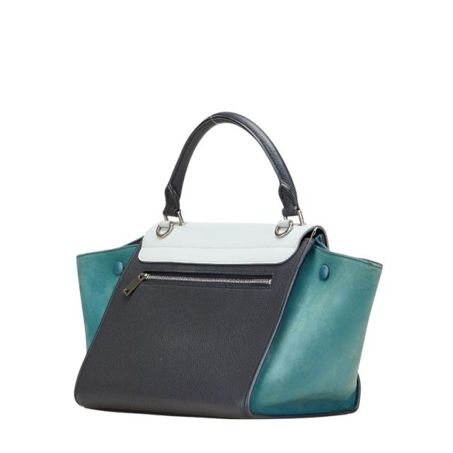 セリーヌ 2way バッグ トラペーズ ブルー ネイビー 美品 レザー 中古 S