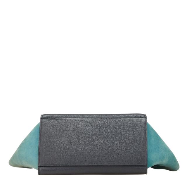 セリーヌ トラペーズ スモール ハンドバッグ ショルダーバッグ 2WAY ブラック ブルー レザー スウェード レディース CELINE 【中古】 セリーヌ トラペーズ スモール ハンドバッグ ショルダーバッグ 2WAY