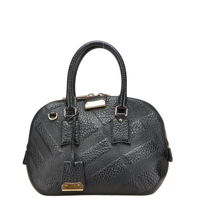 バーバリー ロゴ金具 ハンドバッグ ブラック レザー レディース