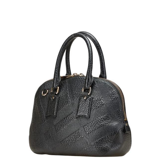 バーバリー ロゴ金具 ハンドバッグ ブラック レザー レディース