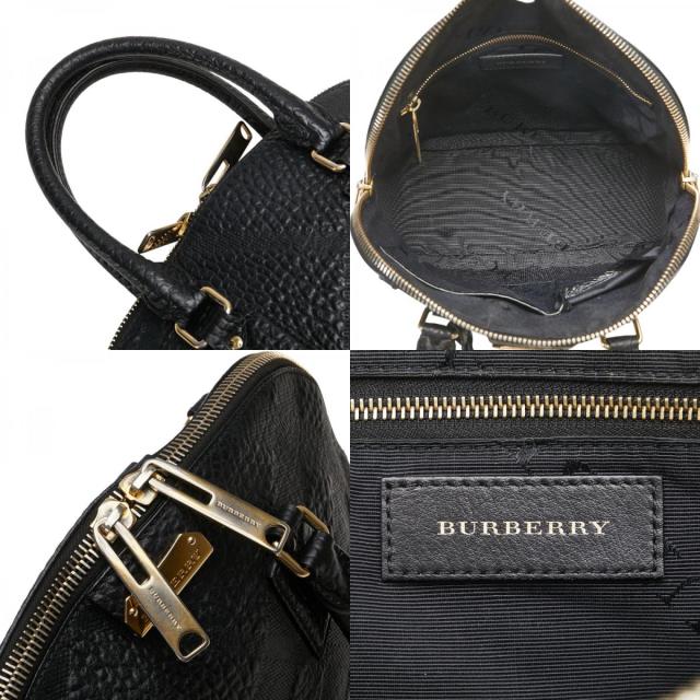 バーバリー ロゴ金具 ハンドバッグ ブラック レザー レディース