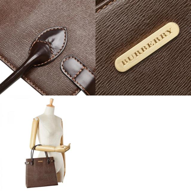 バーバリー ノバチェック ハンドバッグ ブラウン レザー レディース